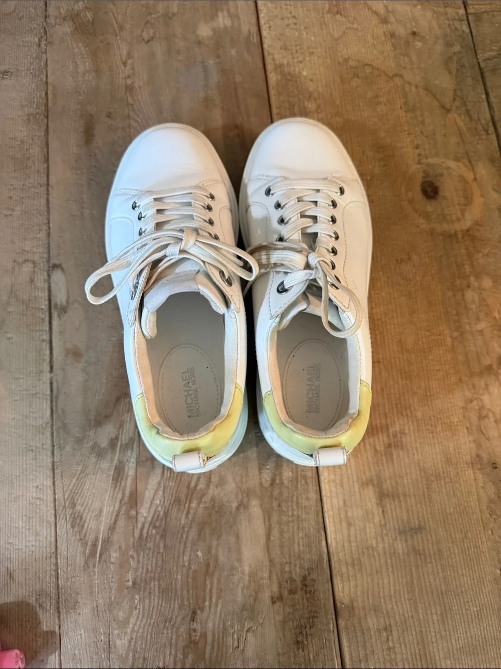 Michael Kors White Platform Sneakers with Pale Yellow Heel